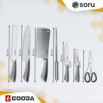 GOODA Set Pisau Dapur Stainless 7in1 dengan Akrilik Stand Knife Set 7in1 with Acrylic Stand GA-014