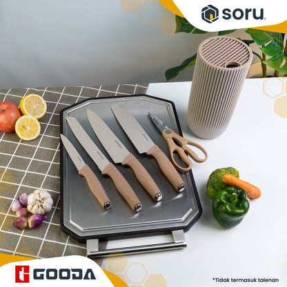 GOODA Set Pisau Dapur Stainless 5in1 dengan Tempat Pisau Knife Set 5in1 with Knife Stand GA-019