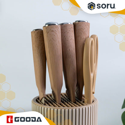 GOODA Set Pisau Dapur Stainless 5in1 dengan Tempat Pisau Knife Set 5in1 with Knife Stand GA-019