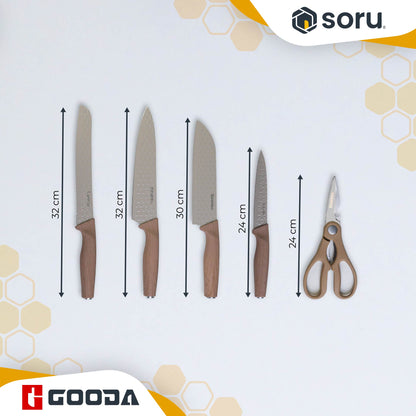 GOODA Set Pisau Dapur Stainless 5in1 dengan Tempat Pisau Knife Set 5in1 with Knife Stand GA-019