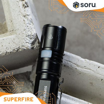 SUPERFIRE Senter LED Zoomable Flashlight 780LM 4000mAh Type-C IP43 SFV8-T