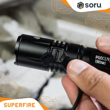 SUPERFIRE Senter LED Zoomable Flashlight 780LM 4000mAh Type-C IP43 SFV8-T