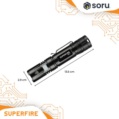 SUPERFIRE Senter LED Zoomable Flashlight 780LM 4000mAh Type-C IP43 SFV8-T