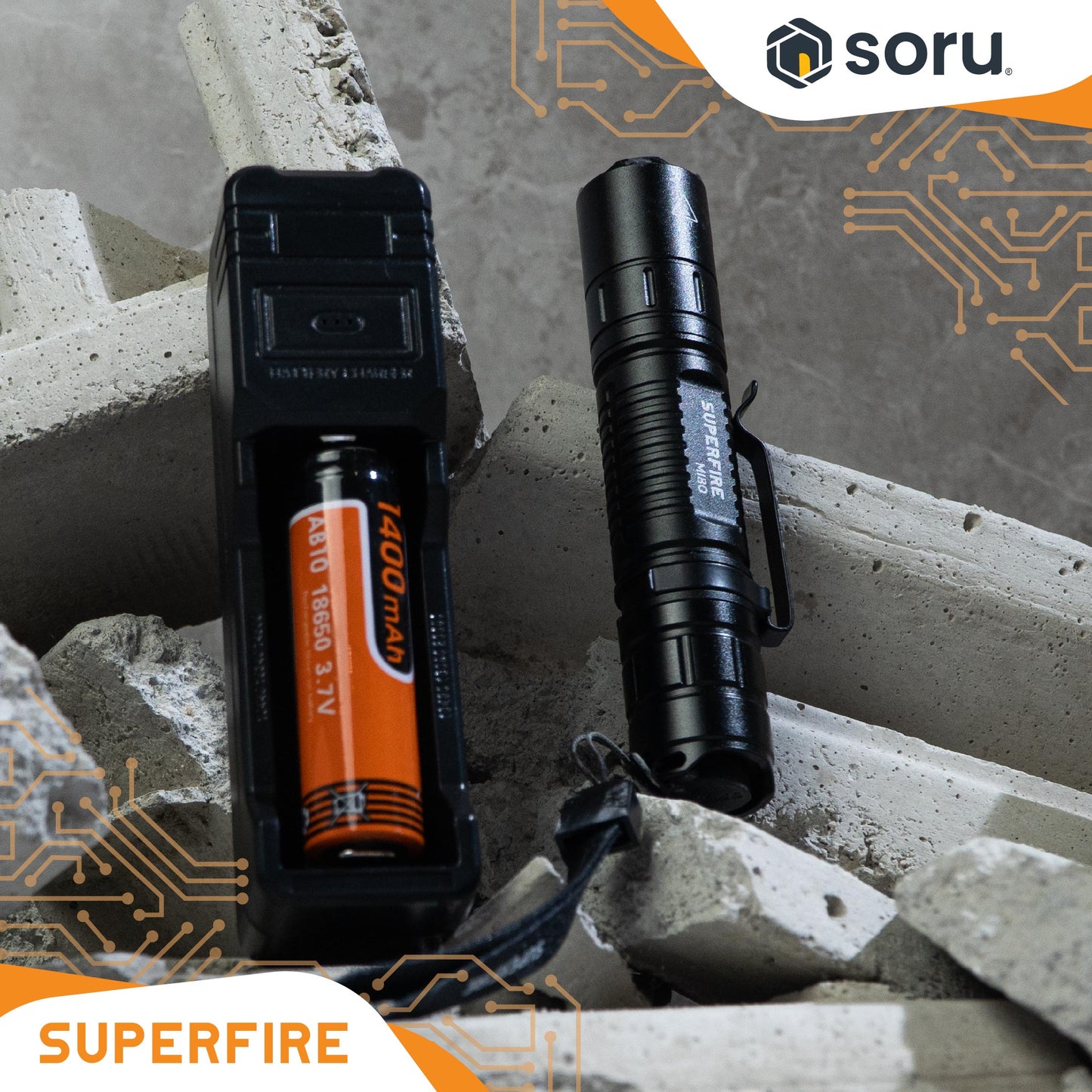 SUPERFIRE Senter LED Flashlight Waterproof 300 Lumens 1400mAh SFMI80