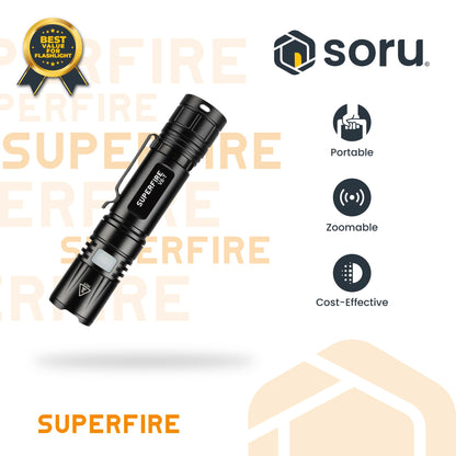 SUPERFIRE Senter LED Zoomable Flashlight 780LM 4000mAh Type-C IP43 SFV8-T