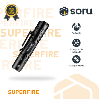 SUPERFIRE Senter LED Flashlight Waterproof 300 Lumens 1400mAh SFMI80