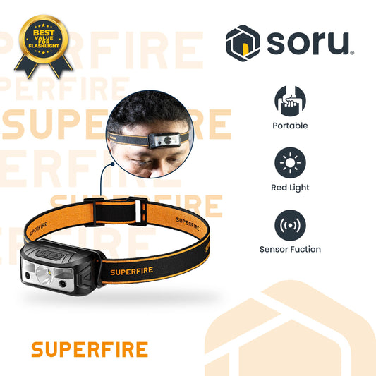 SUPERFIRE Lampu Kepala Senter Kepala Headlamp Multifunction Sensor 120 Lumens IP44 SFHL05-K